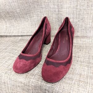 7.5 B Burgundy suede block heel pumps mesh inserts Lord & Taylor